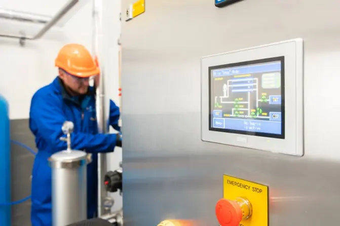 Service engineer working on a water-treatment HMI