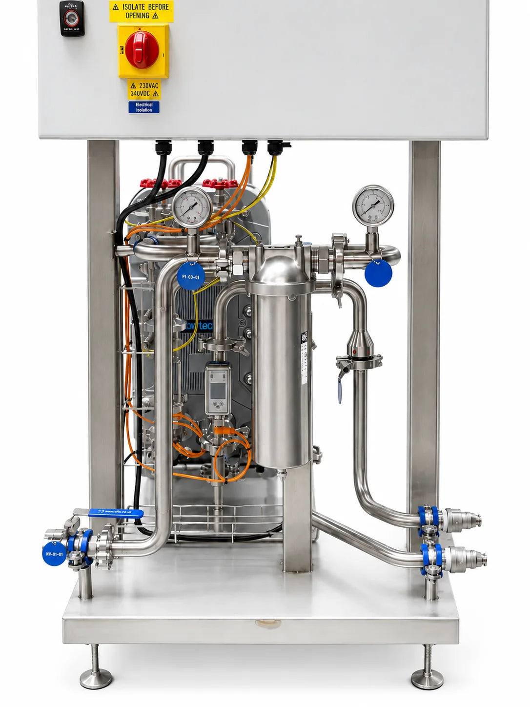 Accessible front instrumentation and control arrangement