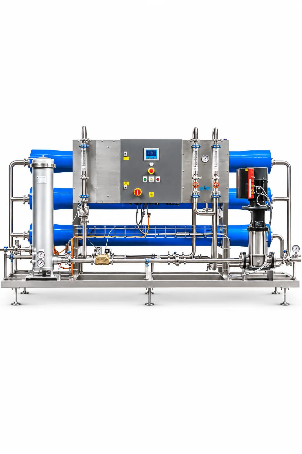 Complete skid layout with stainless inlet filtration and Siemens controls