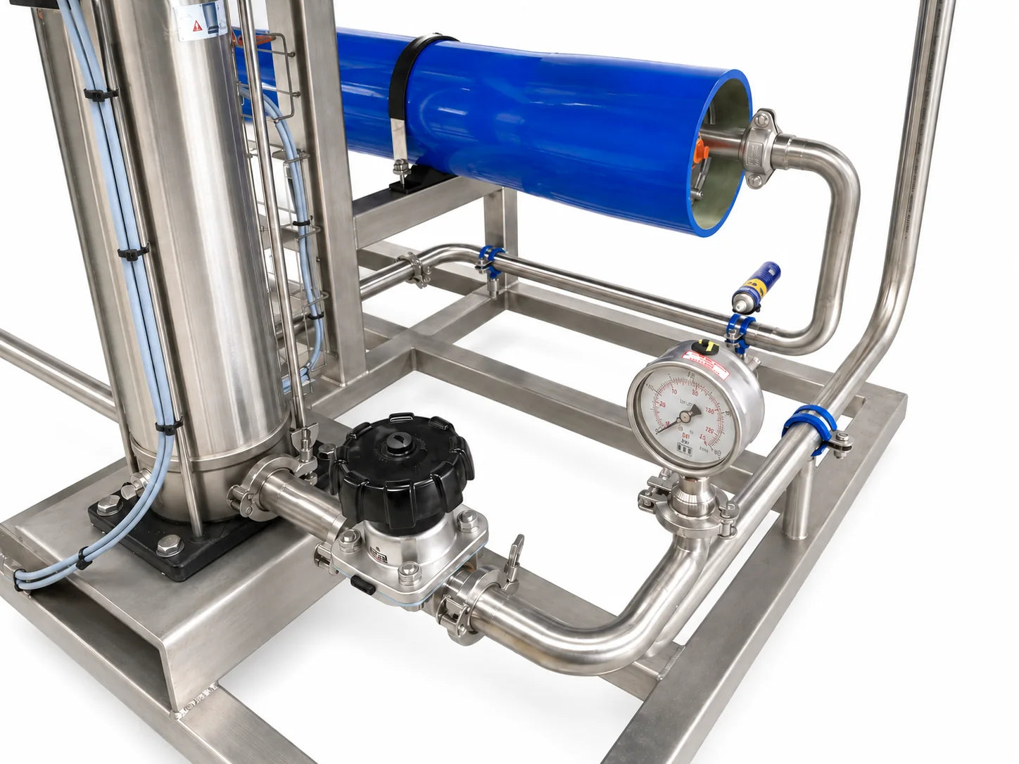 Stainless membrane housing and hygienic pressure indication