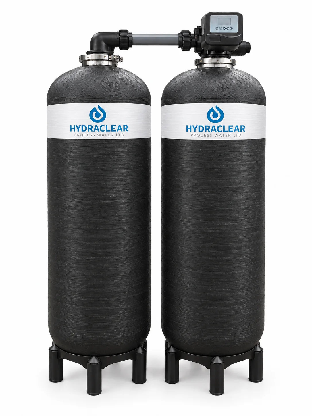 Twin vessel commercial softening package with Hydra-Clear branding
