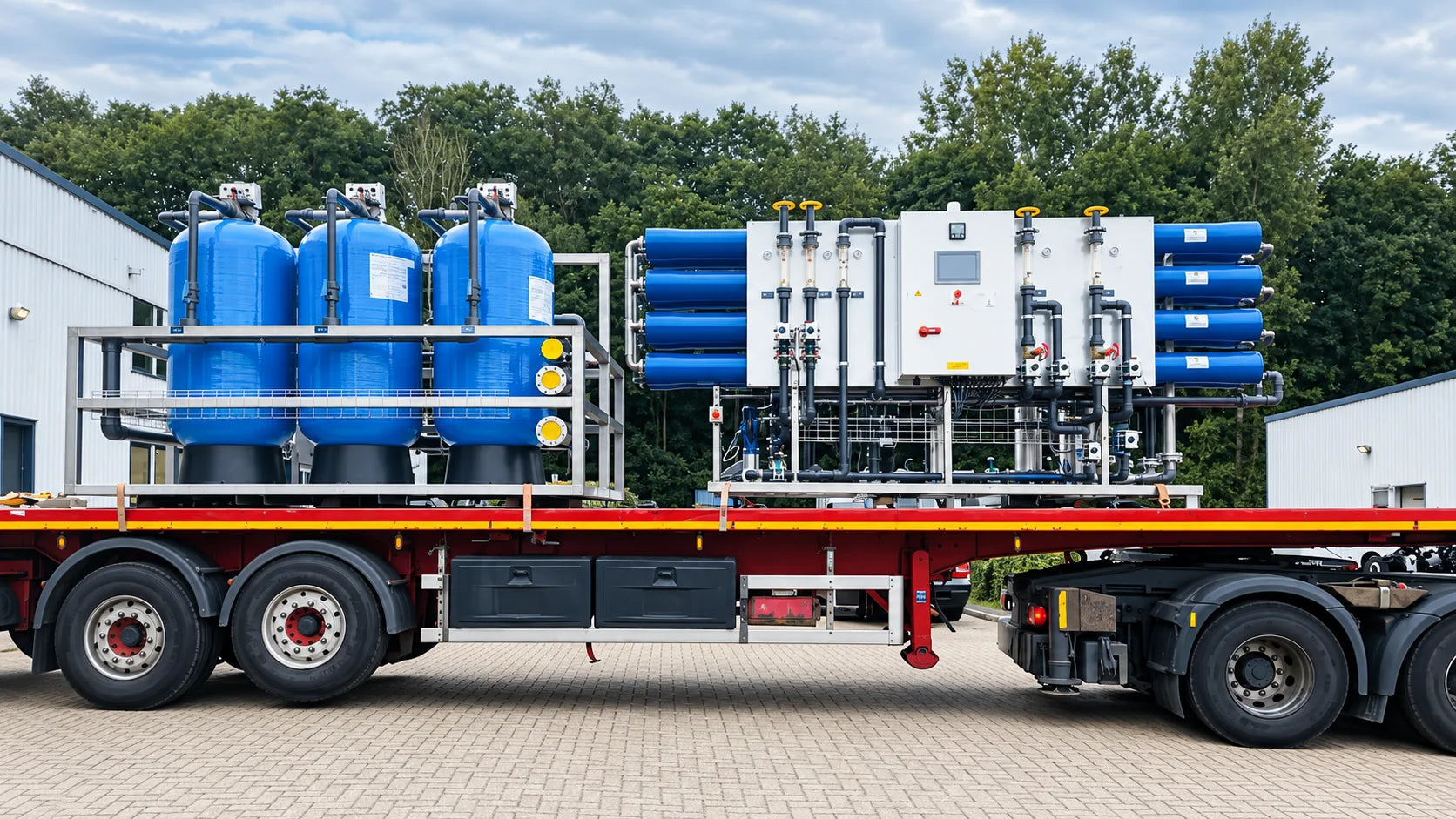 Large engineered package shown on transport to demonstrate scale