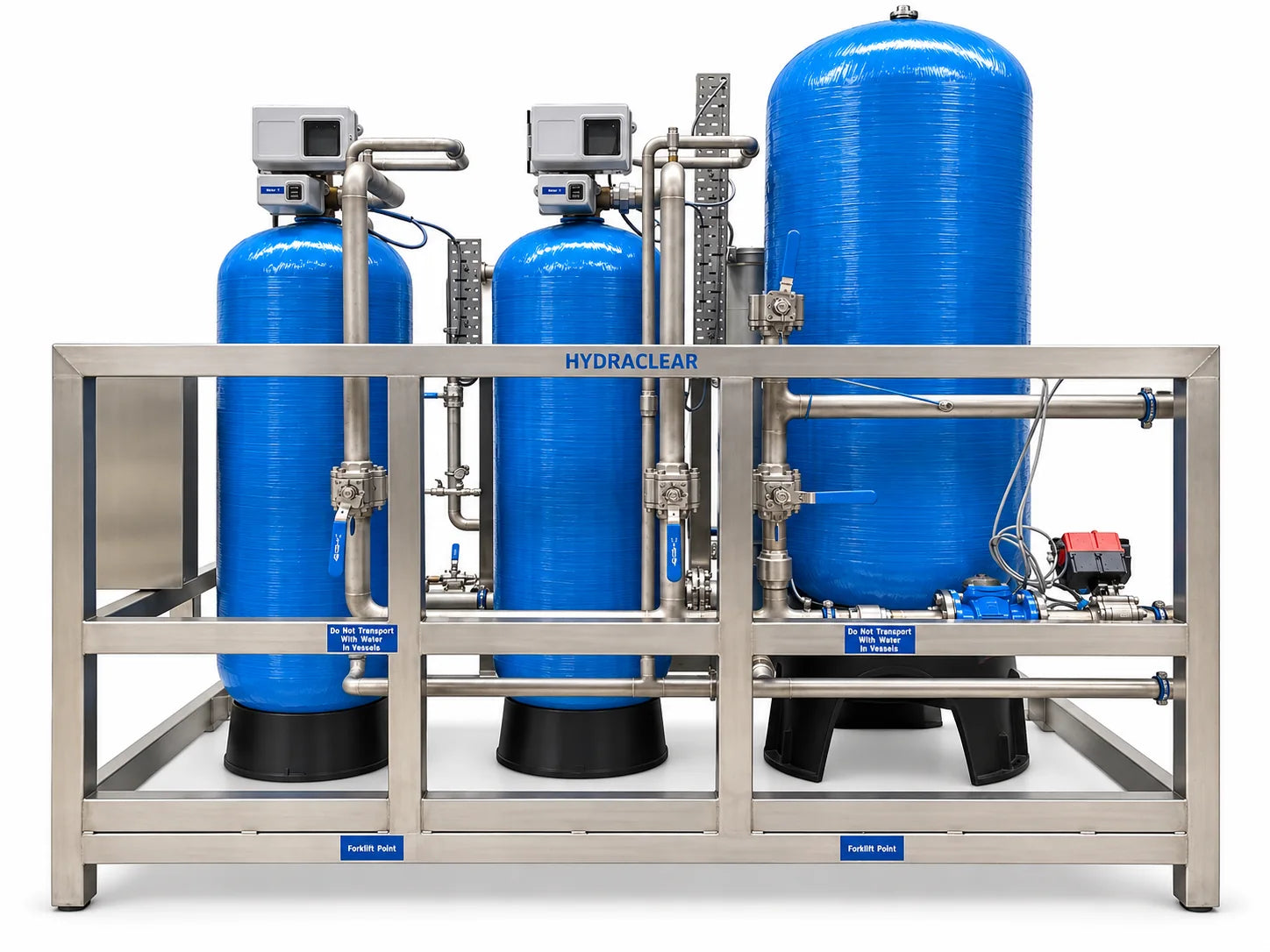 Complete skid with vessels, pipework, control and service access